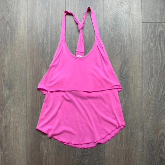 Aritzia Wilfred Tank Top Pink Cotton Knotted tie Racerback tiered ruffle Size XS - Picture 11 of 16